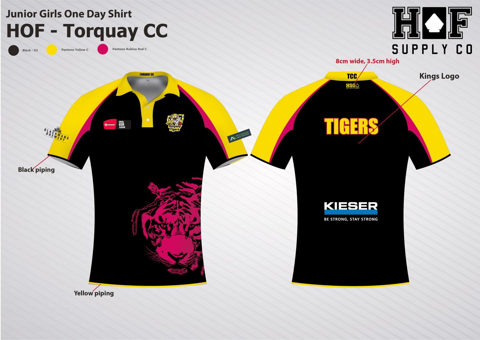 HOF-Torquay-Cricket-Club-22-08-20-02-scaled-1.jpg GIRLS - short sleeve black / yellow /pink polo - Image 1